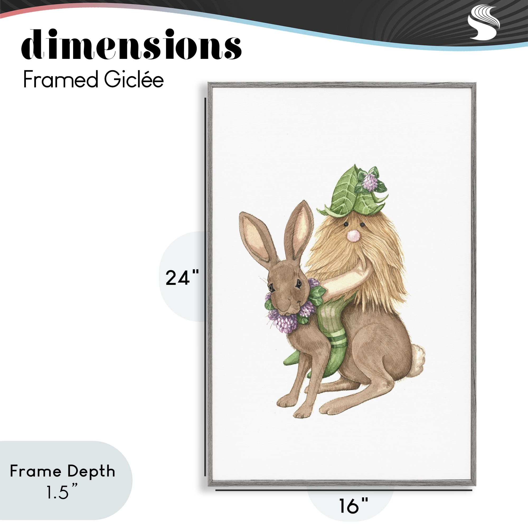 Stupell Industries Garden Elf Riding Rabbit Gray Framed Giclee Art, design by Nancy Overton