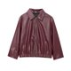 thumbnail image 3 of HH TRAF Otoño Mujer Chic Estilo Europeo Americano Sólido Corto Vuelto Abajo Chaqueta de Cuero de Manga Larga con Cremallera para Mujer, 3 of 5
