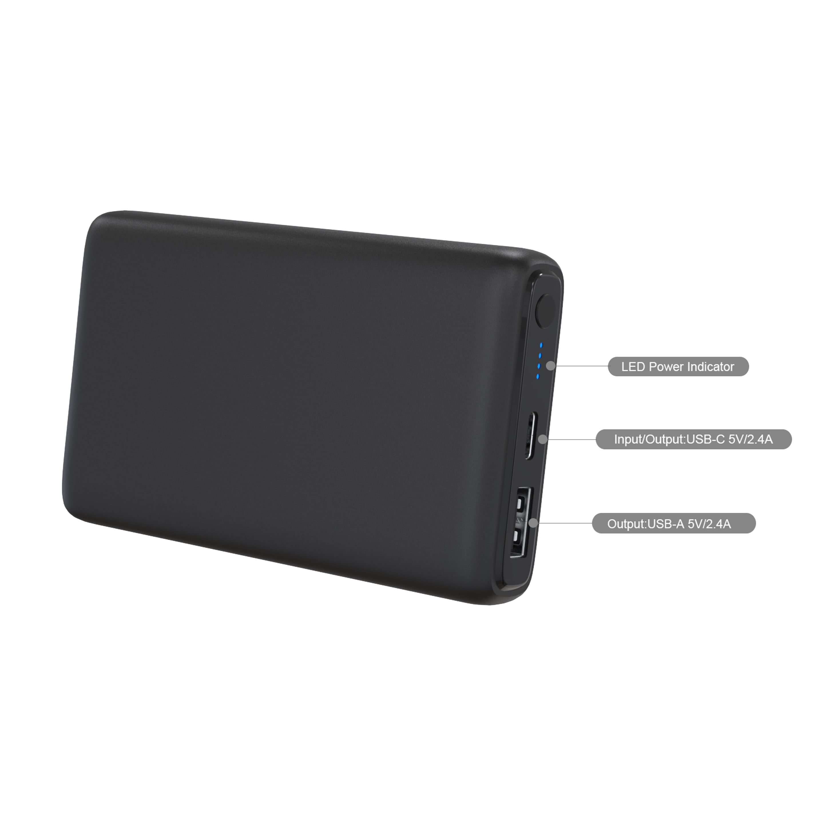 onn 10,000 mAh Dual USB-C/USB-A Port Portable Battery, Black