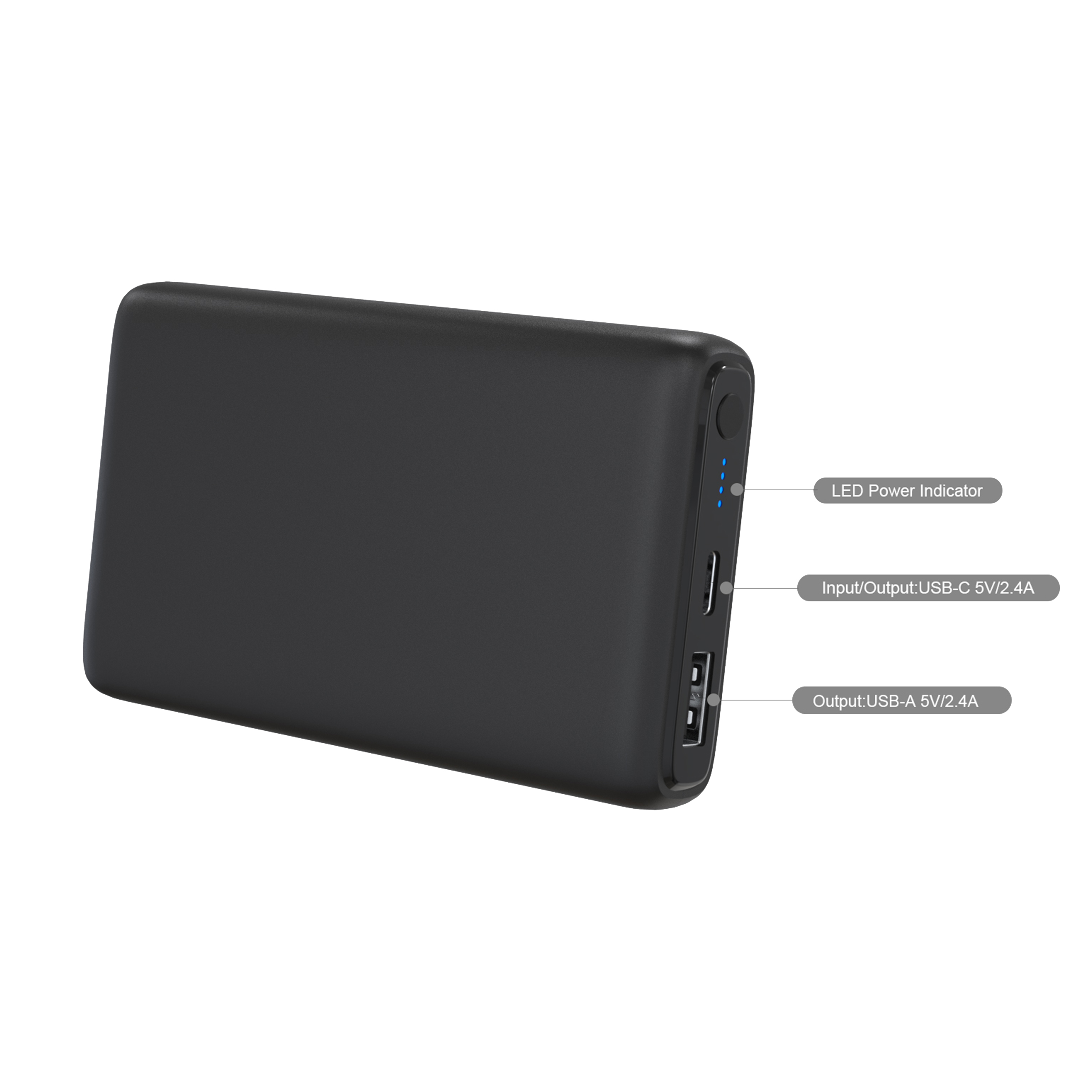 Batería portátil onn de 10,000 mAh con puertos duales USB-C/USB-A, negro 6