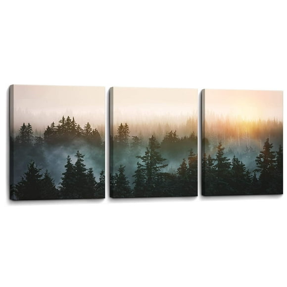 Forest Bathed in Sunlight Canvas Print Picture Painting Wall Art for Bedroom Living Room Framed 3 Piece Artwork Wall Decor for Bathroom Modern Room Plants Wall Decorations Size 12x16x3 Ready to Hang