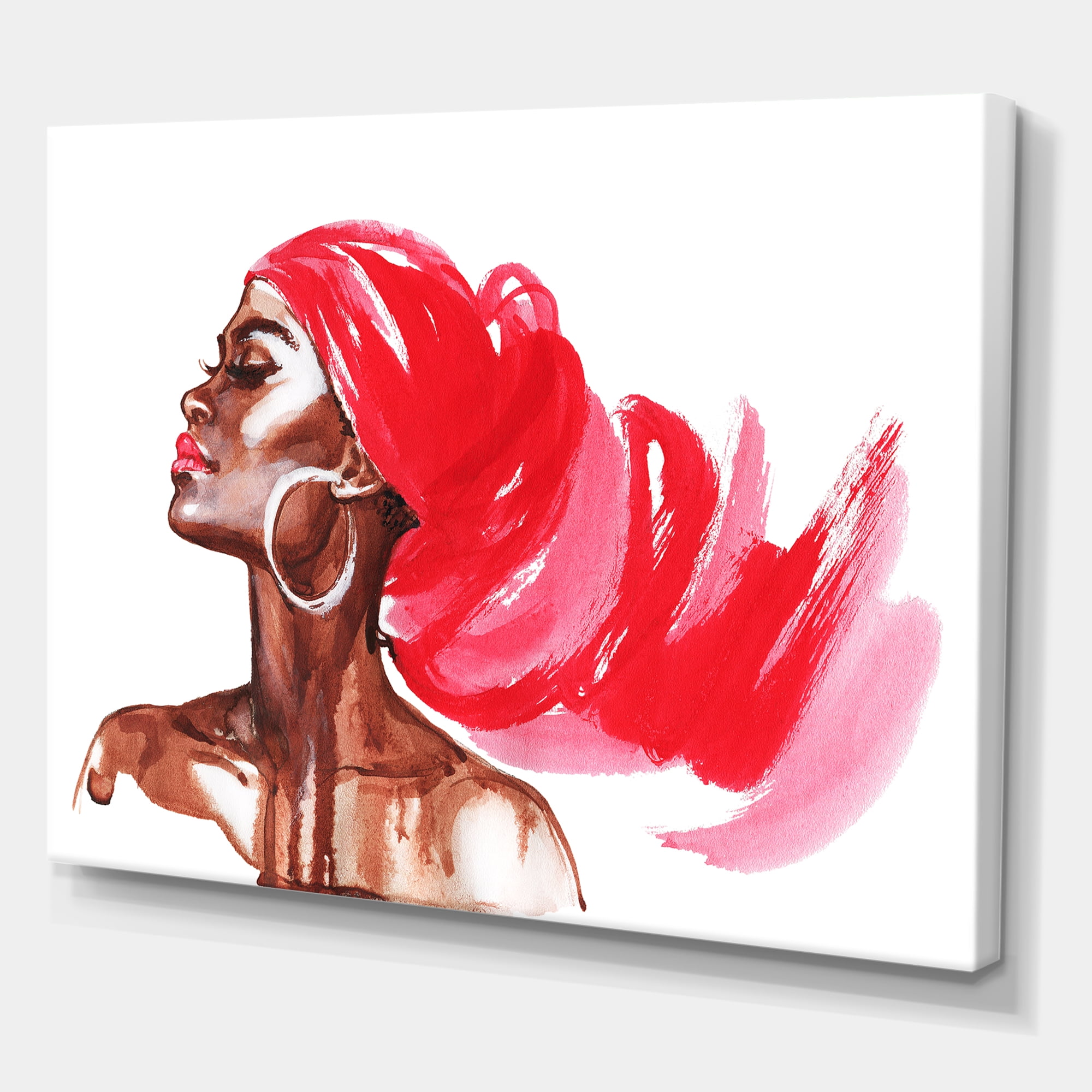 Designart ' Portrait of Afro American Woman IX ' Modern Canvas Wall Art Print