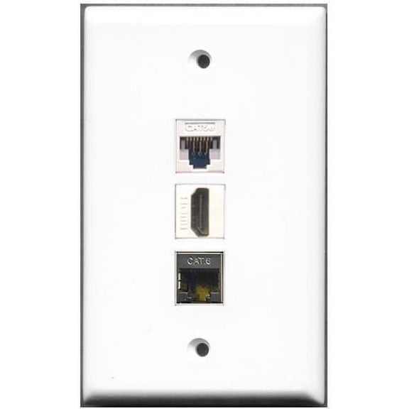 RiteAV - 1 Port HDMI and 1 Port Shielded Cat6 Ethernet and 1 Port Cat5e Ethernet White Wall Plate
