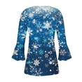 thumbnail image 4 of Womens Tops Christmas Long Sleeved Tunic Printed Casual V-neck Pullover Flowy Tunic Top Pleated Casual Blouses Loose Fit Dressy,Tops for Women Blue, 4 of 5