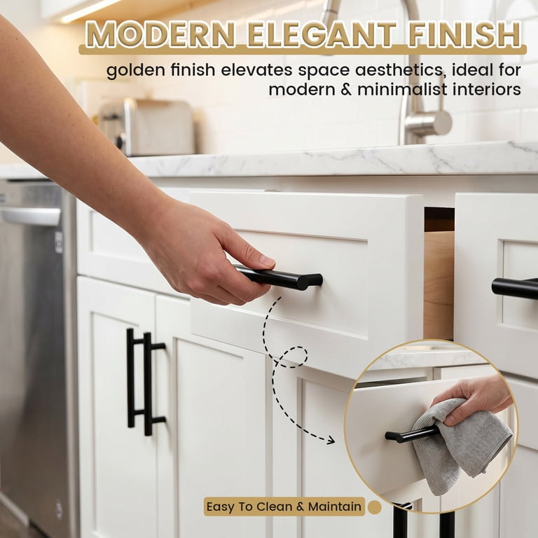 black dresser drawer handles 12 Pack 3-3/4 Inch Hole Center Cabinet Pulls, Kitchen Cabinet Handles, Stainless Steel T-Bar Hardware for and Cupboard, 6