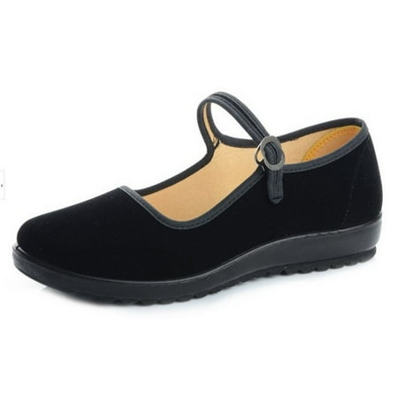 

Womens Velvet Mary Jane Shoes Wide Fit Old Beijing China Flat Casual Work Shoes(7 Black)
