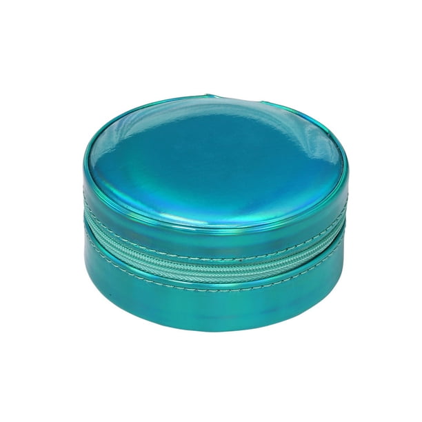 Caja de almacenamiento de pendientes de cuero PU redonda, caja de joyería, caja de viaje portátil, caja de cajero de joyería
