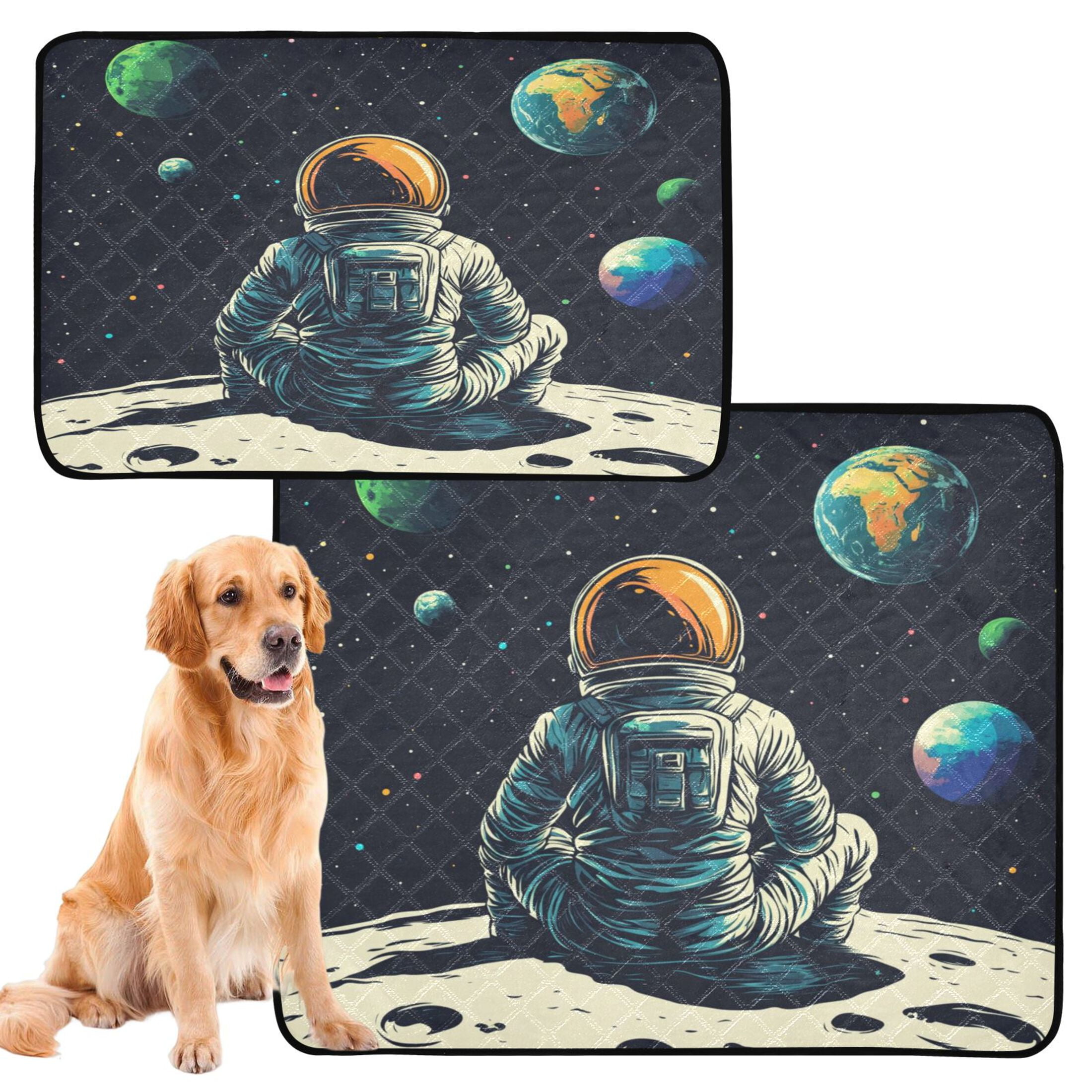 Qxltty Astronaut Sitting on The Moon Cat litter Pads Pet Set of 3 Diaper Mats Center Anti-leakage Layer Absorbent Soft and Comfortable