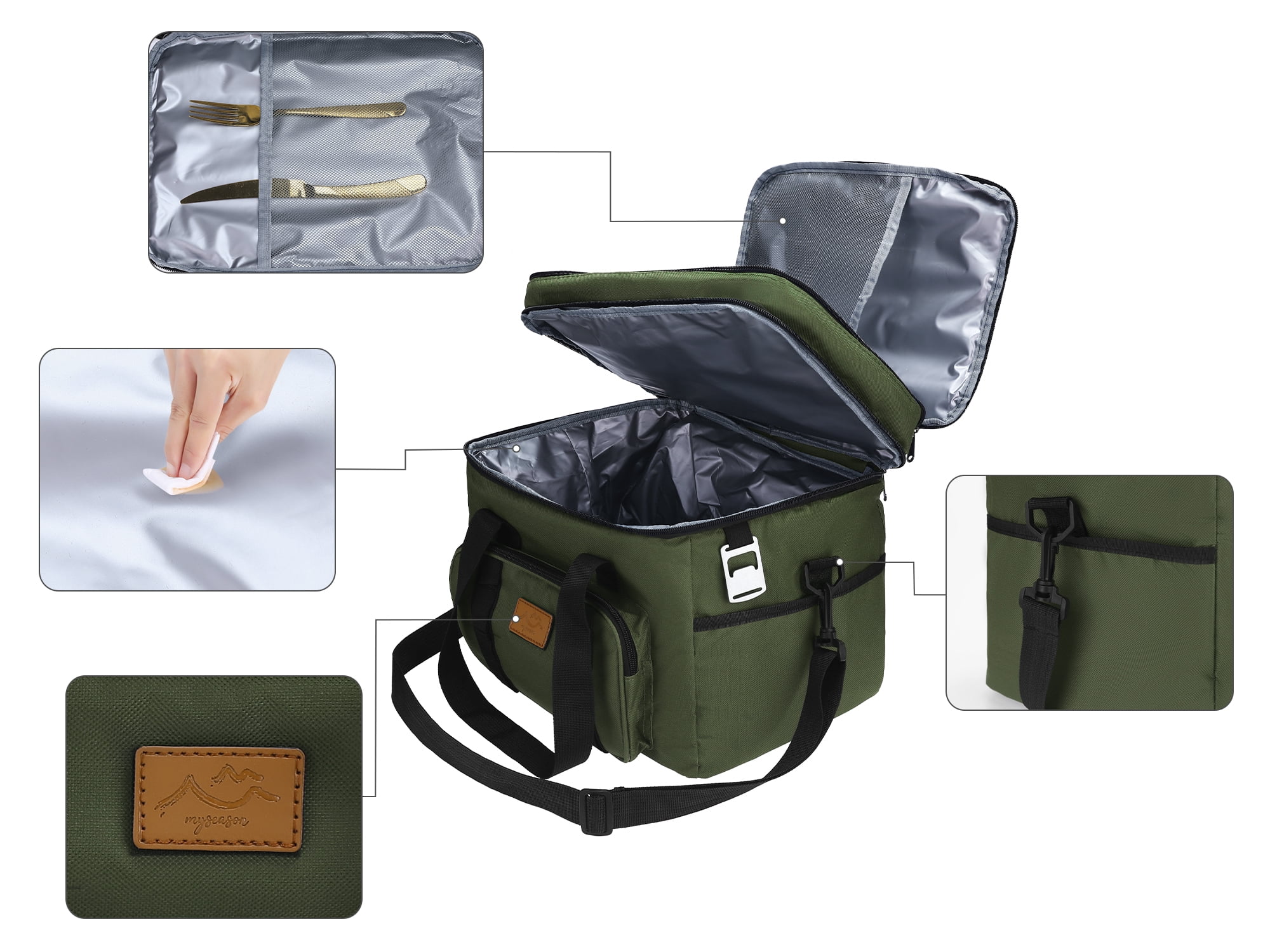 Unique Bargains Reusable Leakproof Lunch Bag for Office, Beach Green