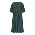 thumbnail image 5 of Fnooota Womens Summer Dresses, Drawstring Short Sleeve Cotton Casual Dresses Midi Dresses Green Size 2XL, 5 of 5