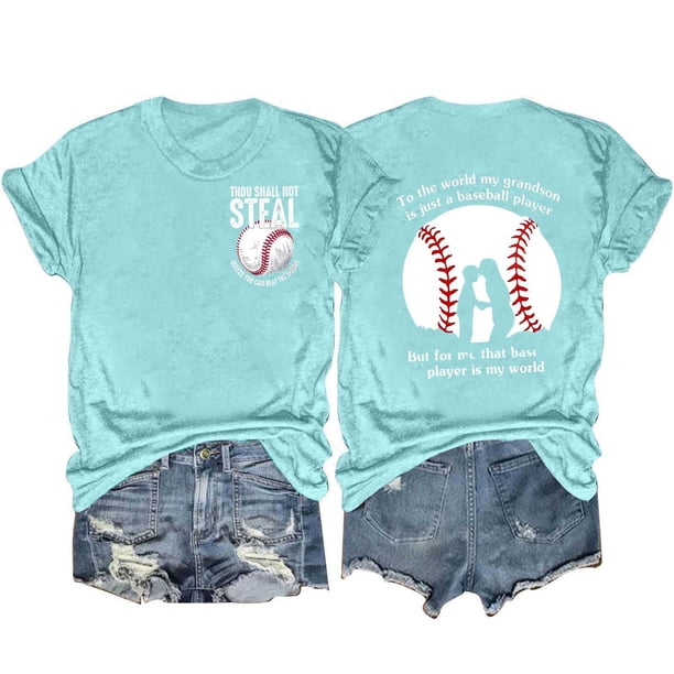 Camisetas de Manga Corta para Mujeres Beisbol Amor Doble Cara Impresión Cuello Redondo Camiseta, Top de Verano Casual