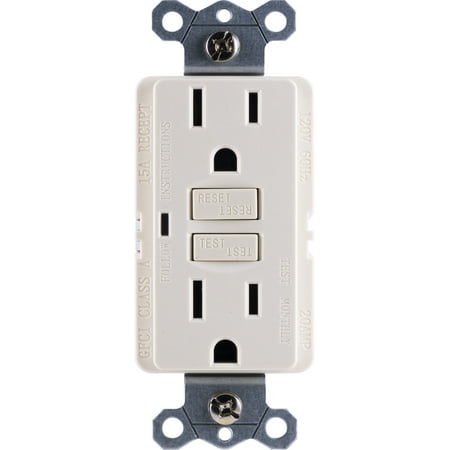 GE 15A Grounded GFCI Outlet, Internal Automatic Self-Testing, Test & Reset Buttons, Light Almond, 32074