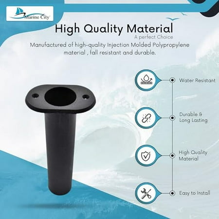 MARINE CITY Flush Mount Fishing Rod Holder 90 Degree Black ABS Plastic (8 Inches x 1-1/2 Inches) for Boats Kayaks Yachts