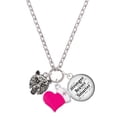 thumbnail image 1 of Delight Jewelry Silvertone Small Bear - Mascot - Hot Pink Heart Nurse Strong Zoe Necklace, 1 of 4