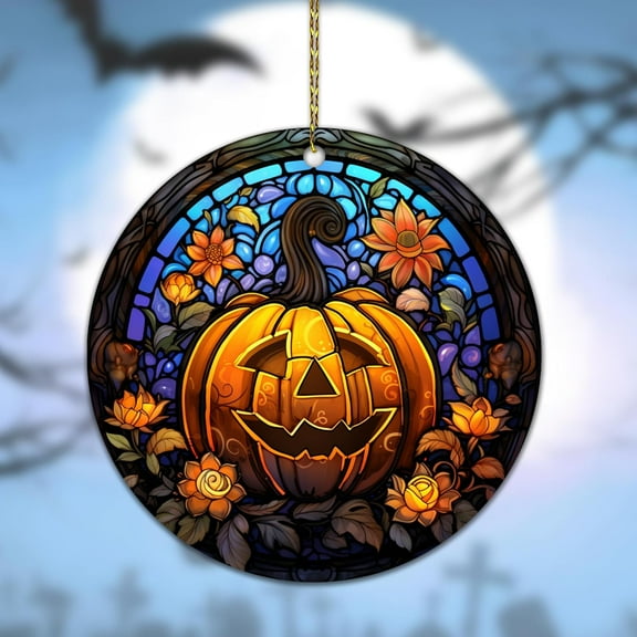 AatoeaX Jack - o'- Lantern Acrylic Ornament: Stained Glass Art, Halloween Theme, Hanging Decor for Home & Holiday