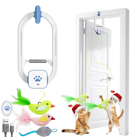 Interactive Cat Toys for Indoor Cats: Automatic Flying Bird Feather Wand Chase Exercise Enrichment Stimulation, USB Rechargeable Durable Safe Hanging Toy for Bored Kittens Adult Multi Cat Households