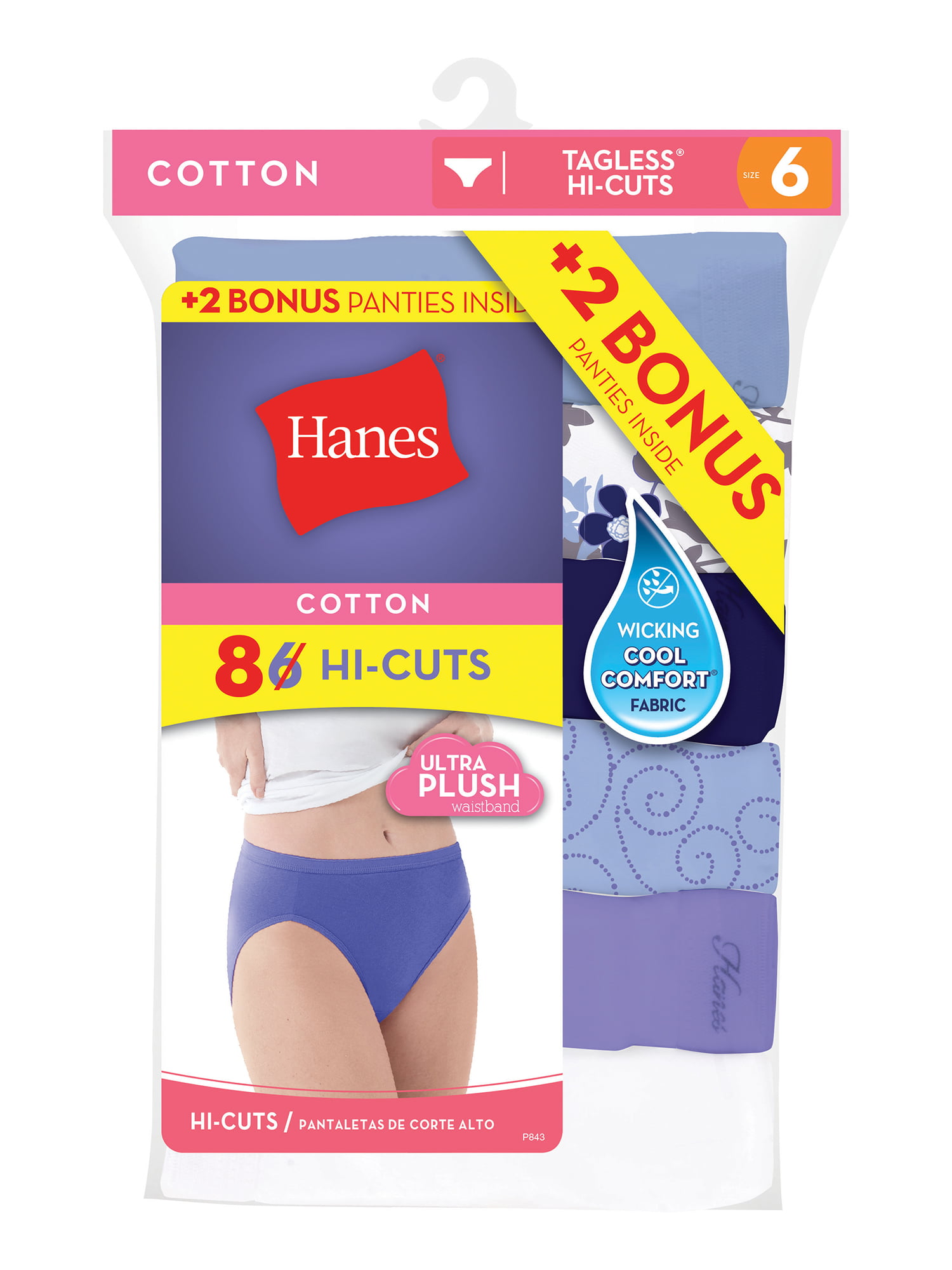 Hanes Women's Cotton Hi-Cut Panties 8-Pack (6 +2 Free Bonus Pack) 