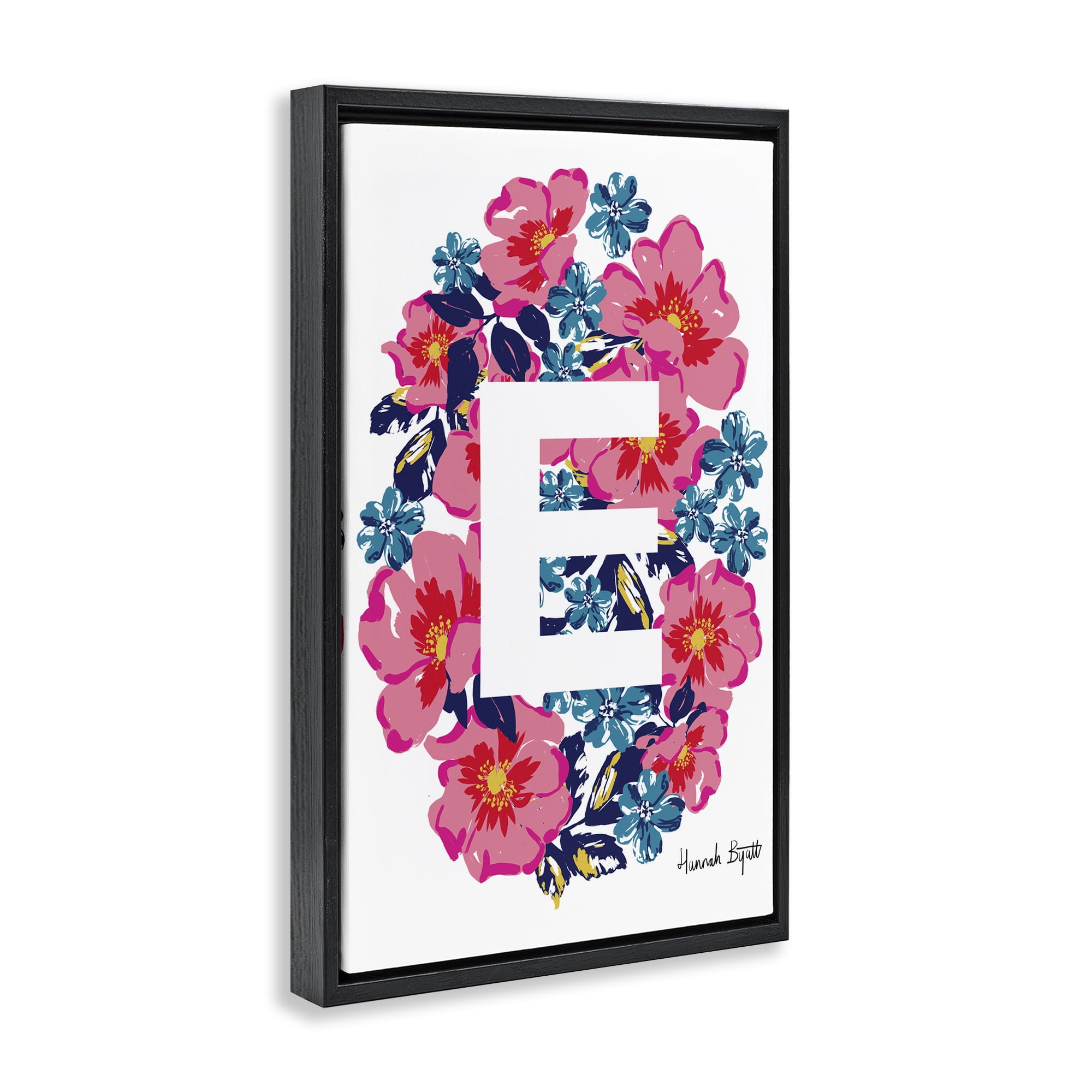 Stupell Industries Floral Bloom Letter E Botanical & Floral Painting Black Floater Framed Art Print Wall Art, 21 x 31