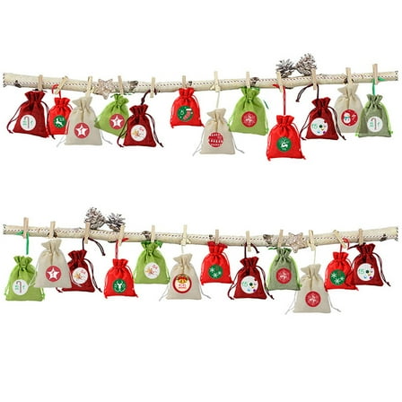 Gcvizuso Christmas Calendar, Advent Calendars, Christmas Pattern Candy Bag 1-24 Advent Calendar Bundle Linen Gift Bag