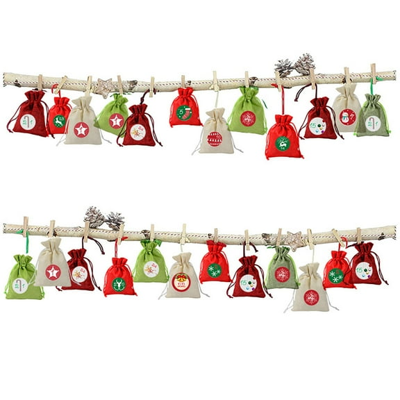 Gcvizuso Christmas Calendar, Advent Calendars, Christmas Pattern Candy Bag 1-24 Advent Calendar Bundle Linen Gift Bag