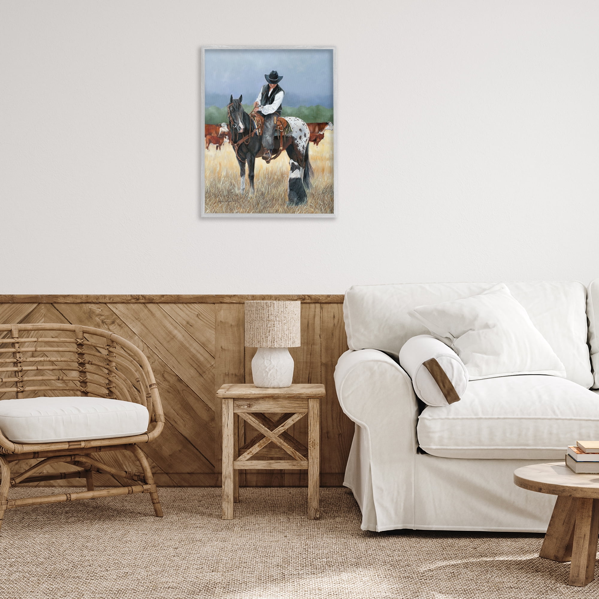 Stupell Industries Cowboy & Dog Animals & Insects Painting Gray Framed Art Print Wall Art, 24 x 30