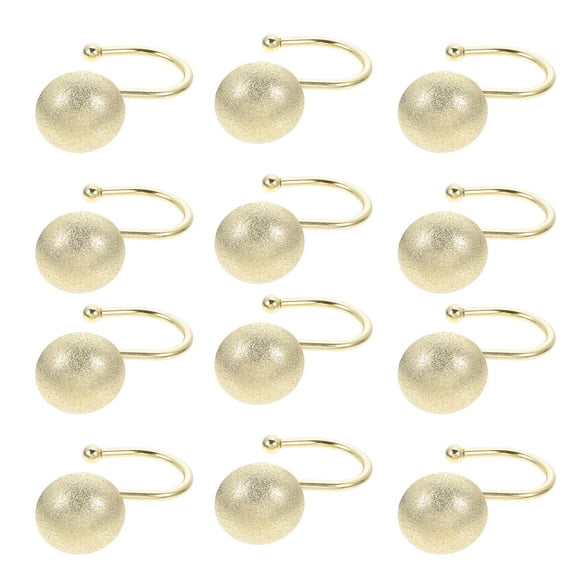 12 Pcs Semicircle Frosted Curtain Hooks Shower Rod Hangers Beige Rings Golden