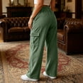 thumbnail image 6 of Inleife Women's Solid Corduroy Cargo Pants High Waist Wide Leg Casual Trousers Elastic Drawstring With Pockets for Loungewear Daily Wear, 6 of 6