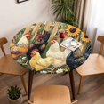thumbnail image 5 of Rooster Chicken Sunflower Elastic Fitted Round Table Cover Fence Plant Waterproof Outdoor Tablecloth for Holiday Party, Picnic, Patio & Dining Fits Tables Up to 45"-54", 5 of 8