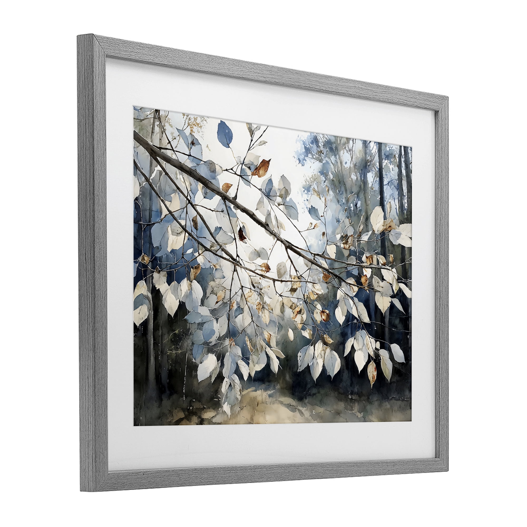 Stupell Industries Blue Fall Branch Leaves Gray Framed Print Under Glass, design by Franklyn Gregory