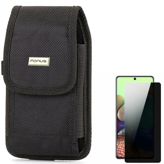 Case Belt Clip & Privacy Screen Protector for Samsung Galaxy A71 5G - Combo with Rugged Holster Canvas Cover & Tempered Glass Anti-Spy Anti-Peep 3D Edge