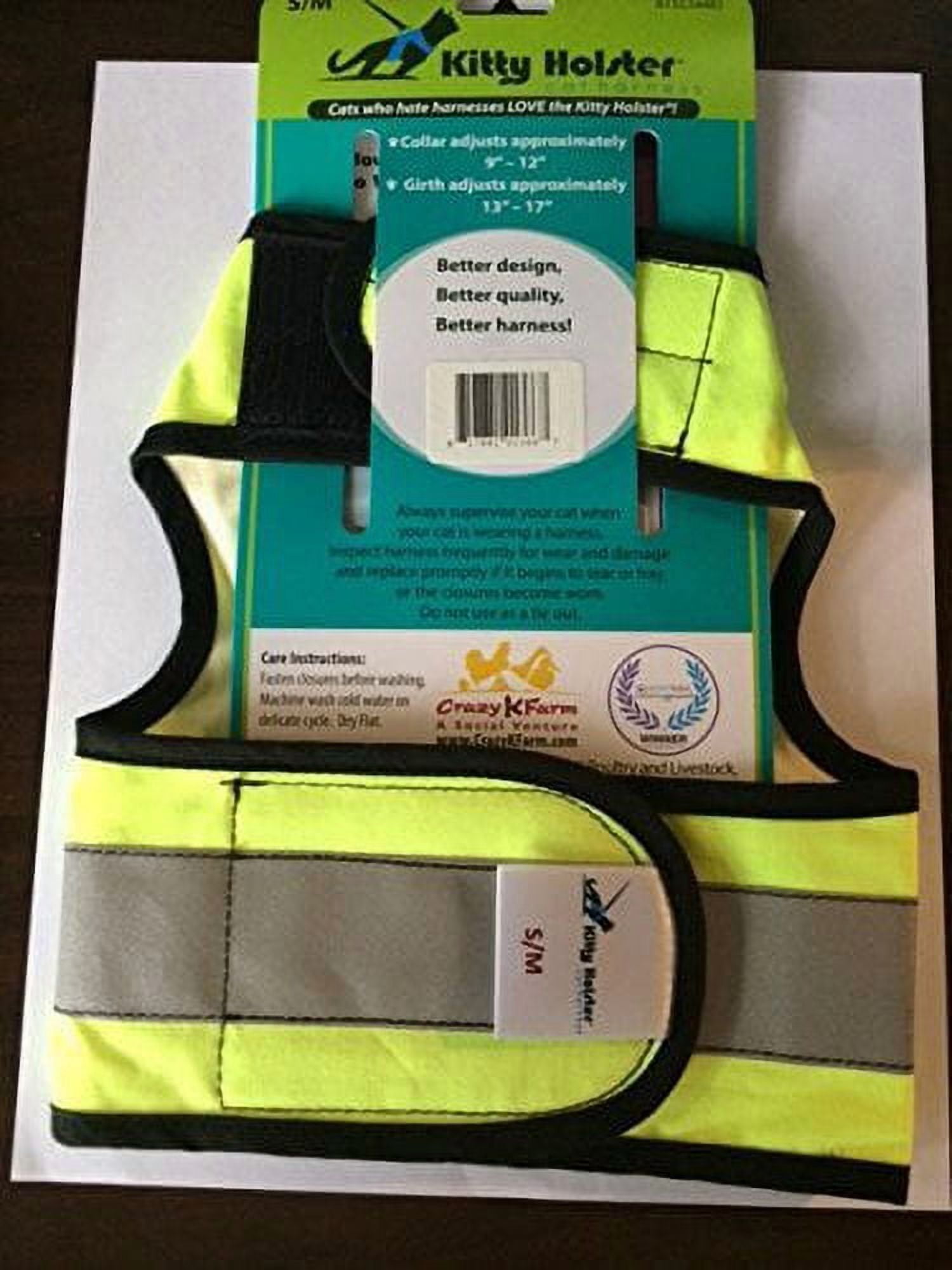 Kitty Holster Reflective Safety Harness (Made in USA) Color: Sunshine Yellow, Size: M/L