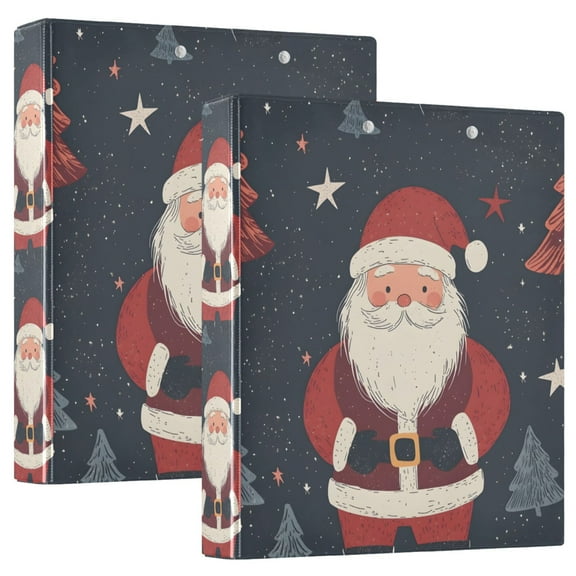 FORMRS 3 Ring Binder 1.5 inch with Pockets Set of 2 Clip Board 200 Sheets Capacity, Blue Christmas Santa