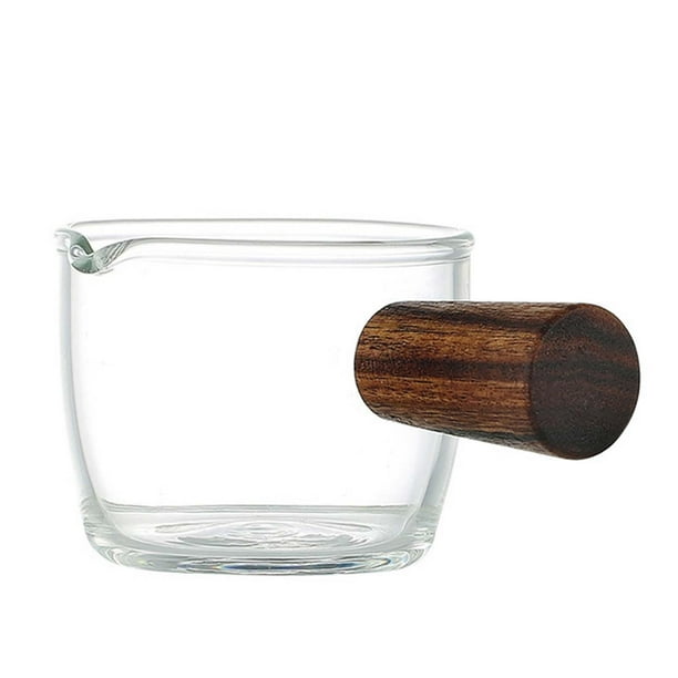 Jarra de vidrio medidora de Espresso de 50ml, jarra, dos unidades de medición, vertedor único multifuncional, mango de madera para camareros