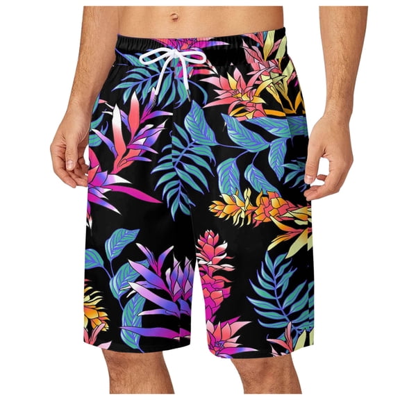 JAJAHO Mens Hawaiian Shorts Tropical Floral Printed Retro Streetwear Loose Fit Beach Shorts Drawstring Waist Summer Stylish Bottoms