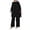 Black, variant on Plus Size Friendly Pleated Ice Silk Two Piece Outfit, Round Neck Long Sleeve Loose Tunic Top & Wide Leg Pants Modest Casual Tracksuit S-5XL True To Size
