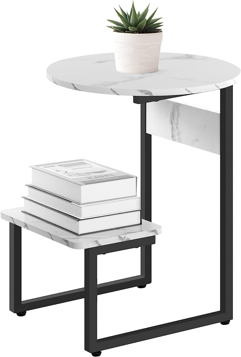 GUAIPOU 36" Black Round Coffee Table，2Tier Coffee Table for Living