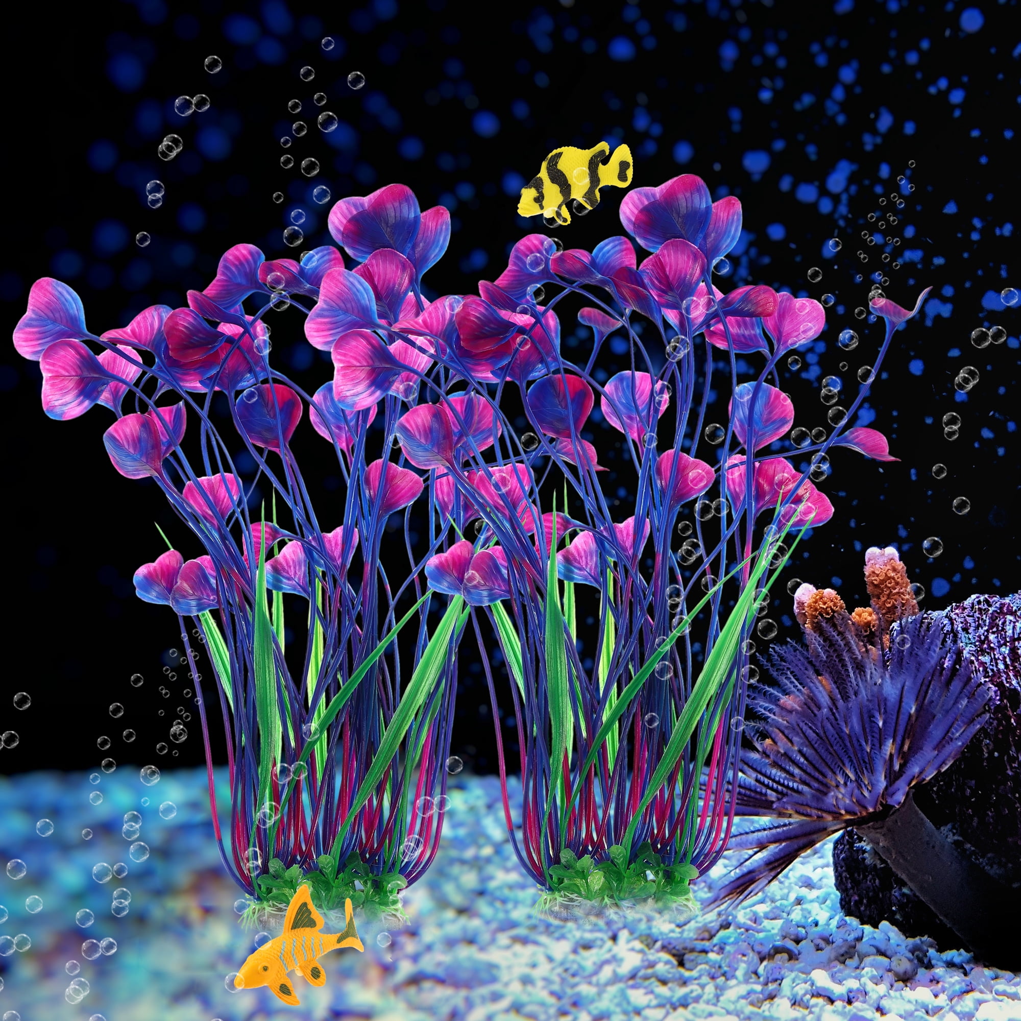 Unique Bargains 2pcs Large Aquarium Plastic Plants Tall Aquarium Plants for Fish Tanks Decor 20.47" Height Purple Green
