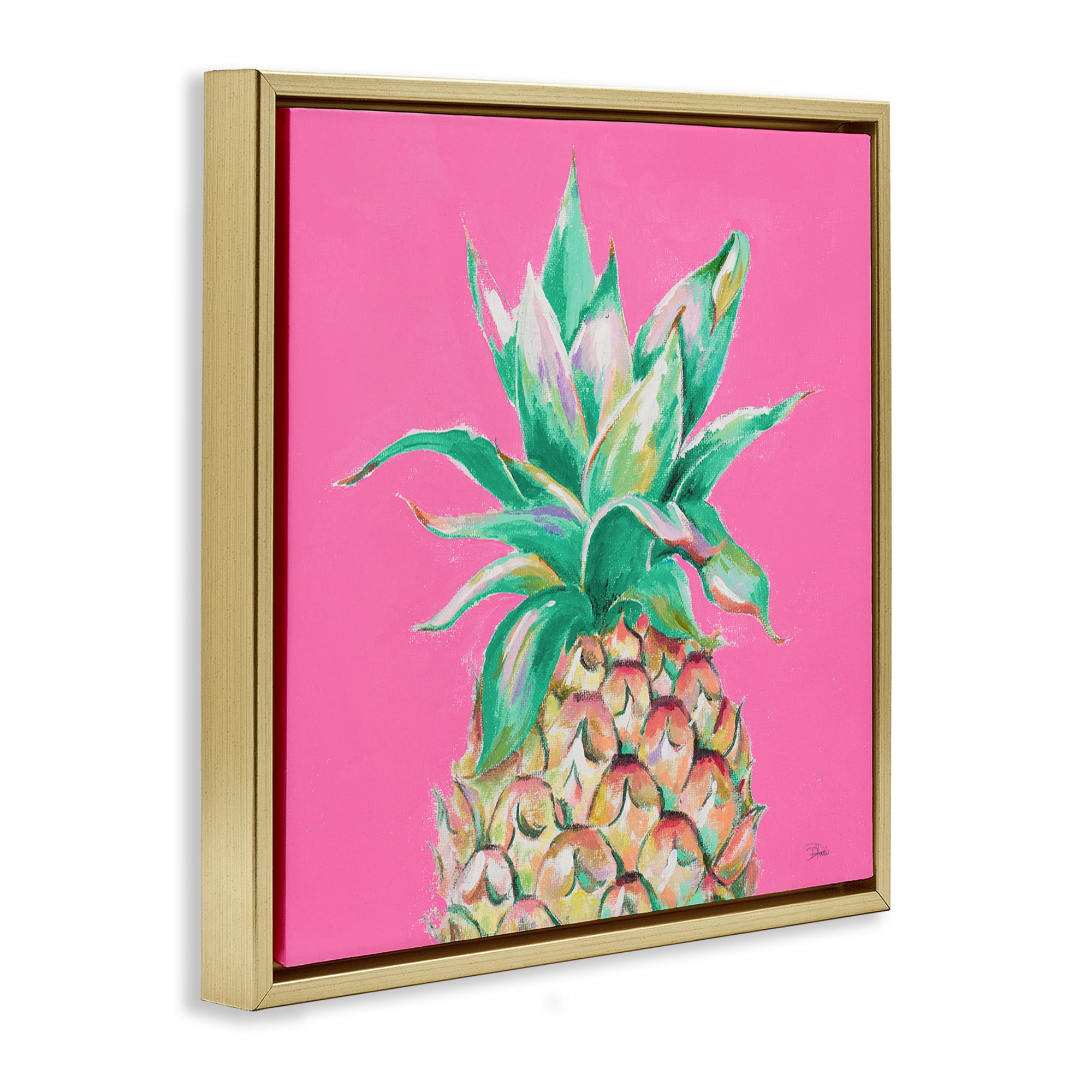 Stupell Industries Pineapple on Pink Food & Beverage Painting Gold Floater Framed Canvas Art Print Wall Art, 18 x 18
