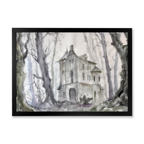 Designart 'Old Haunted Castle In The Woods' Traditional Framed Art Print