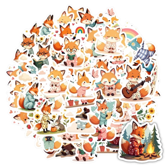 35pcs-50pcs Cute Fox Stickers Animal Cartoon Stickers Fox Graffiti Kids Stickers for Notebooks Suitcase Luggage