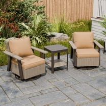 EAGLE PEAK Classic Wicker Patio Bistro Set of 3, Outdoor Furniture with 360° Swivel Rocker Chair and Side Table，Beige/Tan