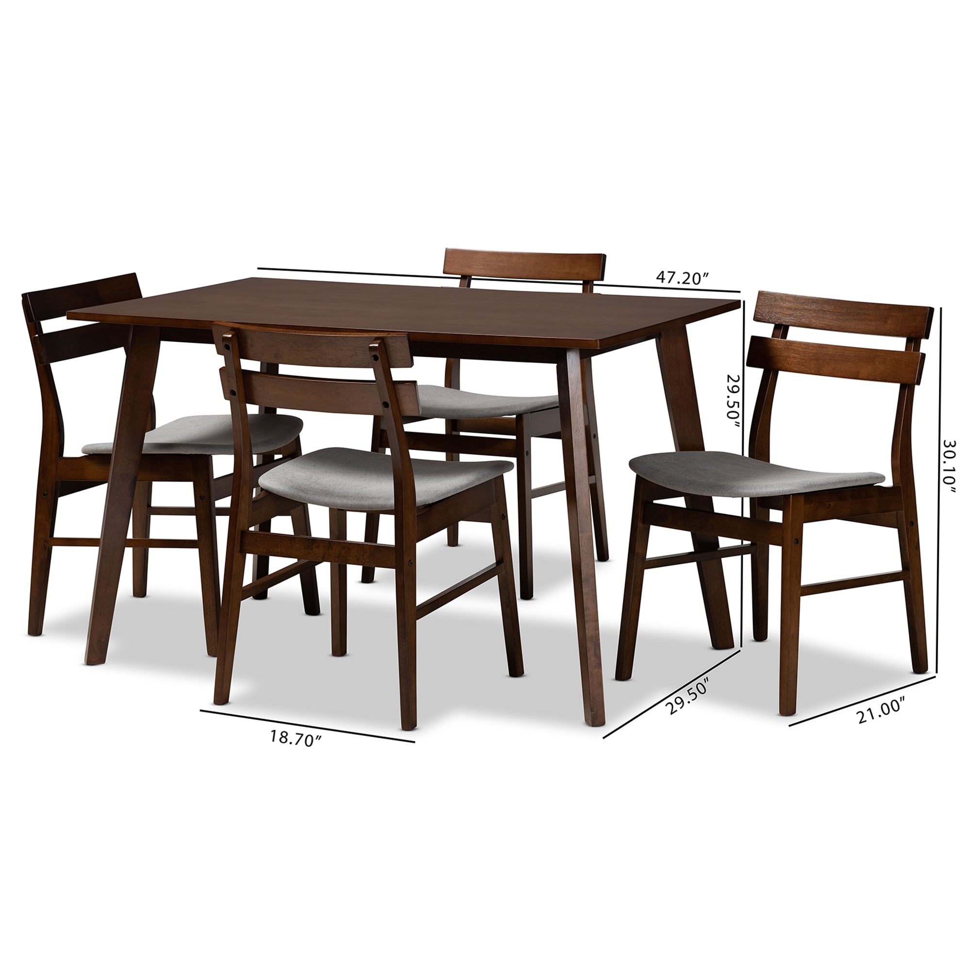 Baxton Studio Eleri Mid-Century Dining Set, 5-Piece, Walnut