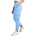 thumbnail image 5 of Fgnfyis Womens Cargo Pants High Waisted Casual Flat Front Pockets Elastic Everyday Comfort Cargo Trousers Women Pants Sky Blue S, 5 of 6
