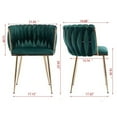 thumbnail image 7 of Velvet Dining Chairs Set of 2 Modern Hand Weaving Accent Chairs Living Room Chairs Upholstered Side Chair with Golden Metal Legs for Dining Room Kitchen Vanity Living Room(Green), 7 of 7