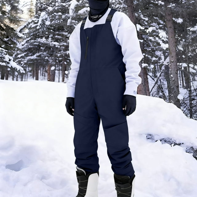 aohooy Men's Insulated Winter Snow Bib Overalls - Waterproof Windproof Snowboarding Pants Navy,L