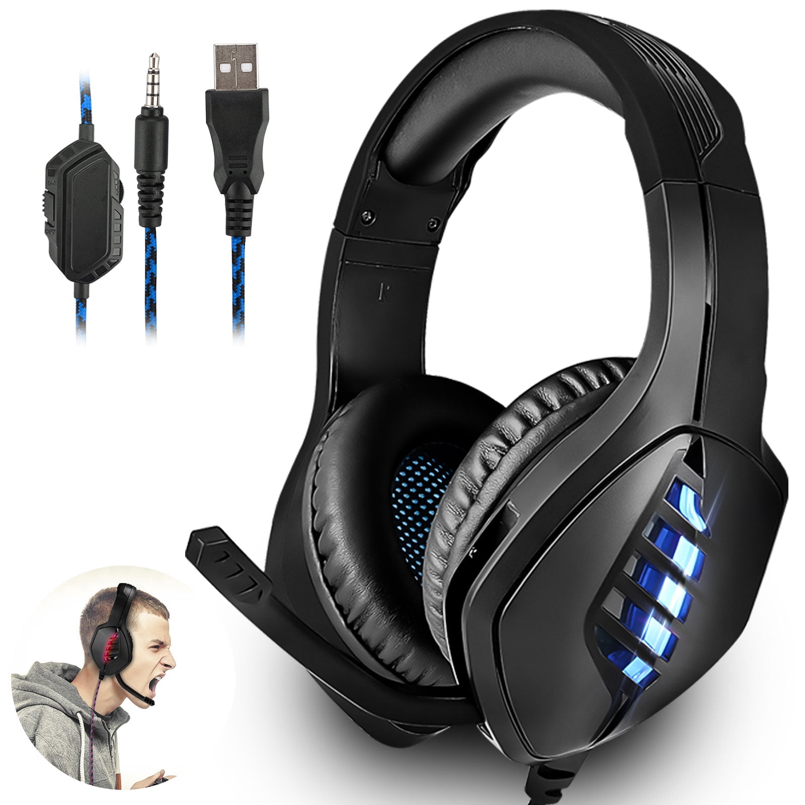 Gaming Headset with Mic Noice Cancelling Volume Control Soft Memory Earmuffs Over Ear Stereo Headphones for Xbox One,PC,PS4 