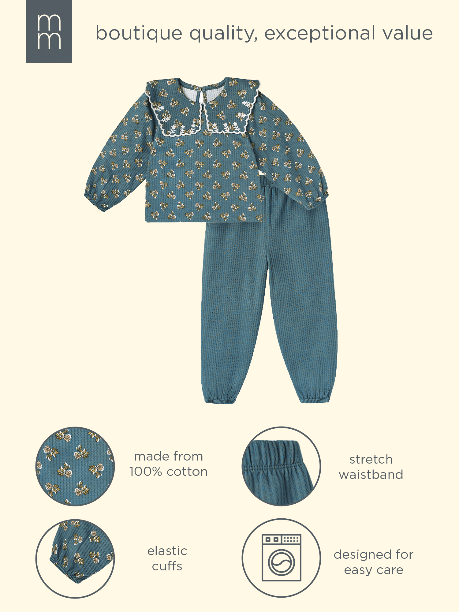 Modern Moments by Gerber Baby and Toddler Girl Collar Top and Pant Set, 2-Piece, Sizes 0/3 Months - 5T
