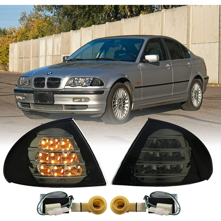 USR DEPO 99-01 E46 4D LED Corner Light - Full Amber LED Cornering Turn Signal Lamp (Left + Right) Compatible with 1999-2001 BMW E46 Sedan Wagon 323i 325i 330i (Smoke Lens,