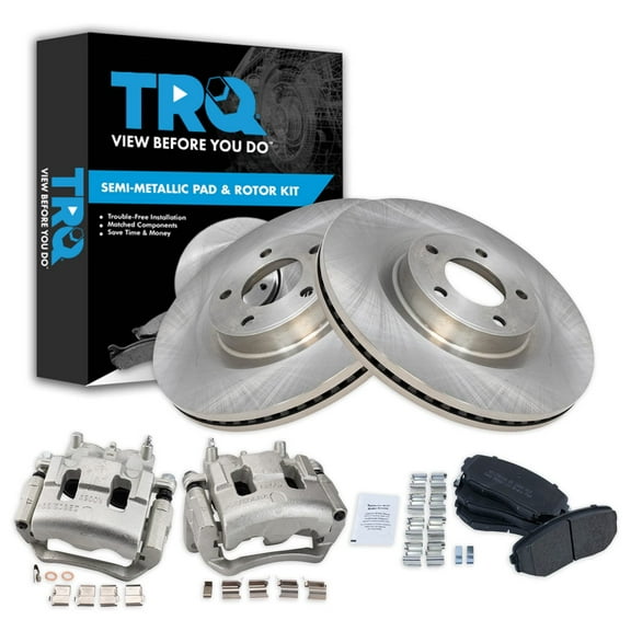 TRQ Front Brake Pad & Rotor Kit Brake Caliper Brake Pads Brake Rotor Semi-Metallic Vented Fits Select 2007-2014 Ford Edge 2007-2015 Lincoln MKX
