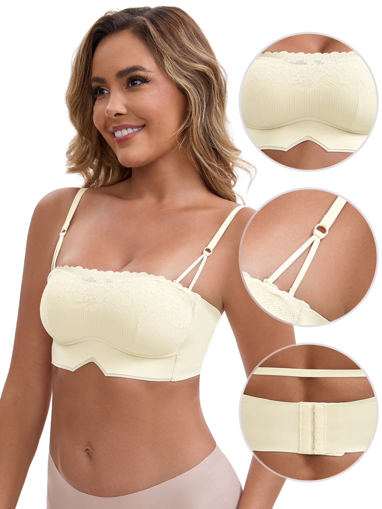 DARING DIVA Strapless Non Slip No Underwire Push Up Padded Bralette L White